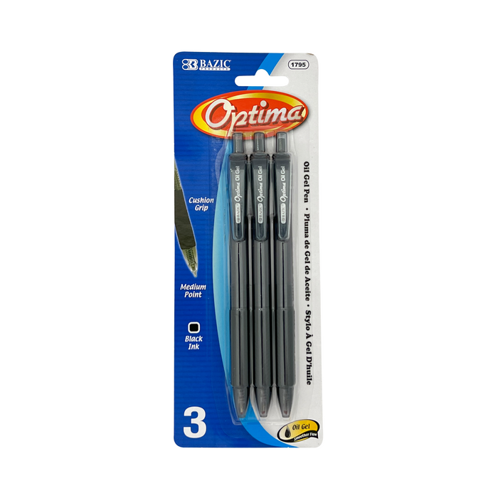 Bazic Optima Medium Point Black 3 Gel Pens