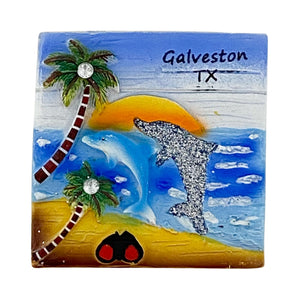 Beach Scenery- Dolphin - Galveston TX- Nautical Ocean Magnet