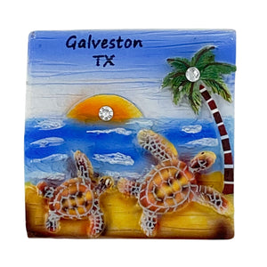 Beach Scenery- Turtles - Galveston TX- Nautical Ocean Magnet