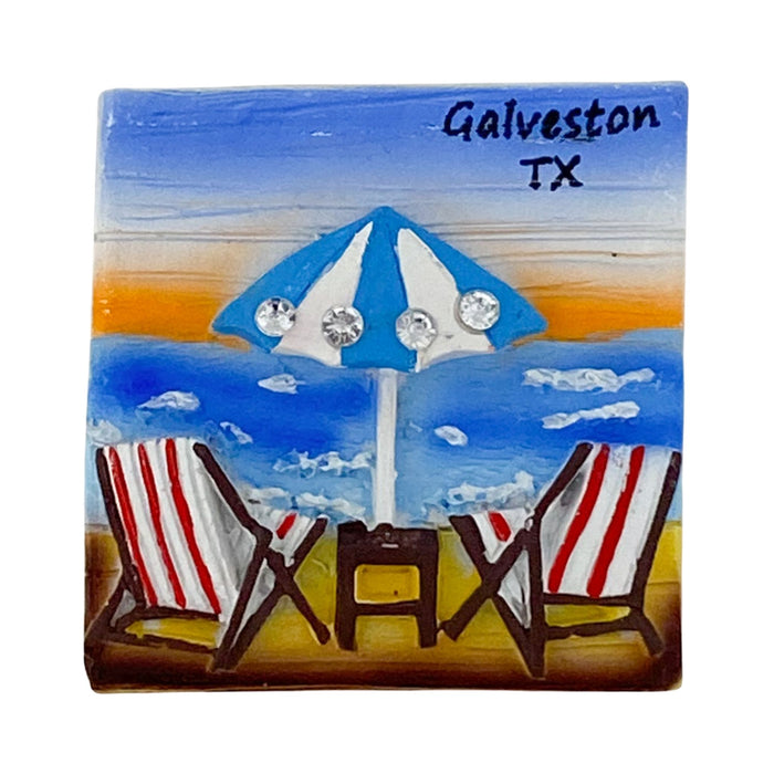 Beach Scenery- Umbrella - Galveston TX- Nautical Ocean Magnet