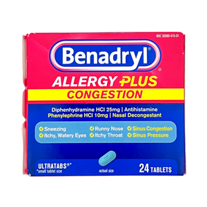 One unit of Benadryl Allergy Plus Congestion Antihistamine Ultratabs 24 Tablets