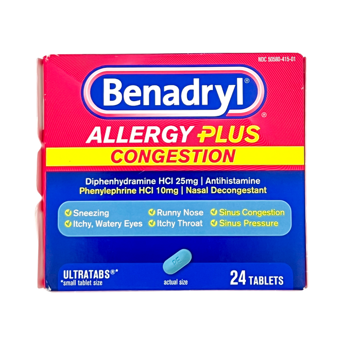 Benadryl Allergy Plus Congestion Antihistamine Ultratabs 24 Tablets