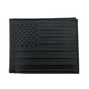 One unit of Bifold RFID Protection Leather Wallet - American Flag - Black - front