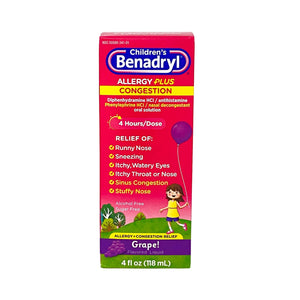 Box of Children's Benadryl Allergy Plus Congestion 4 fl oz