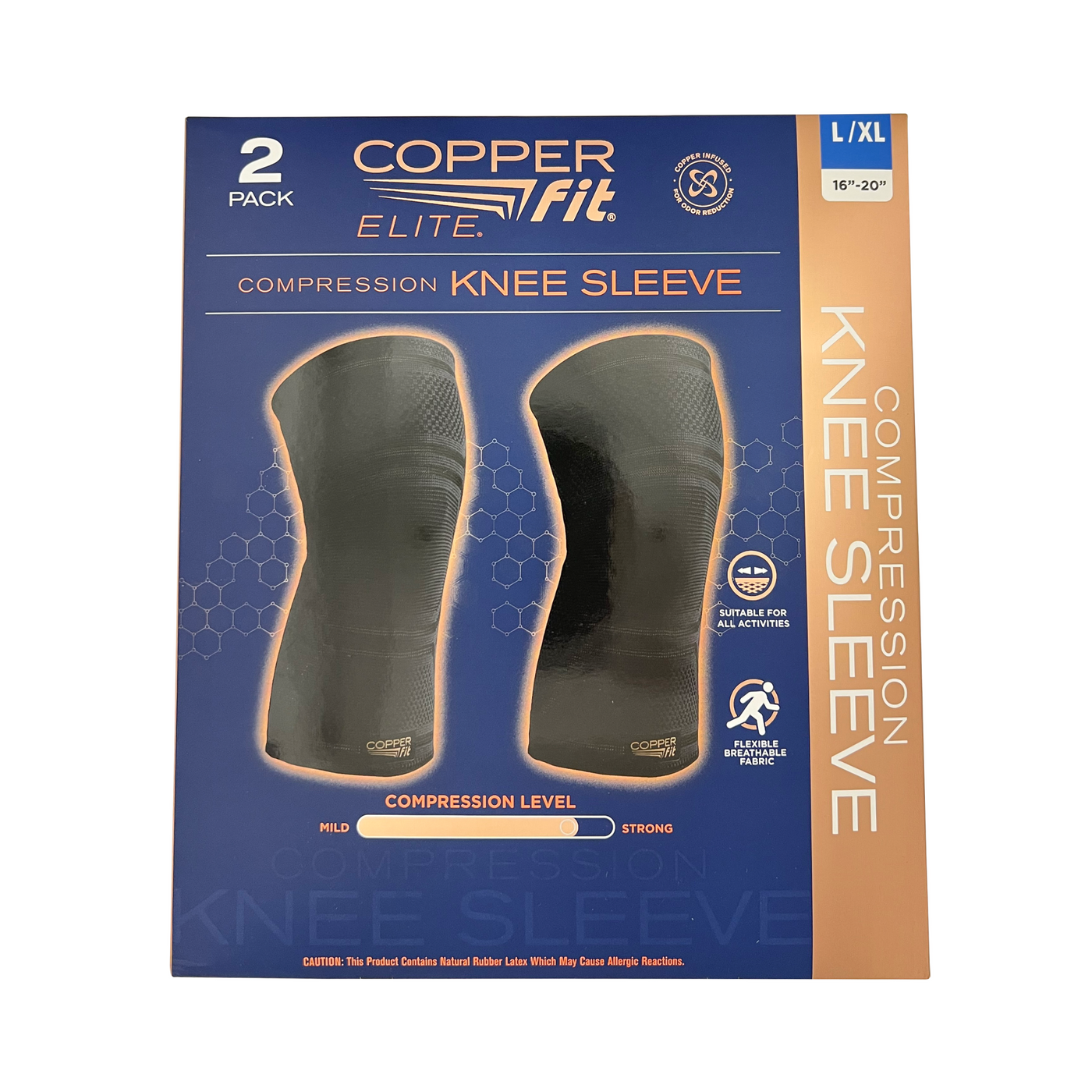 Brand New Copper Fit Elite Copper Infused Knee Compression Sleeve L/XL - 2  Pack