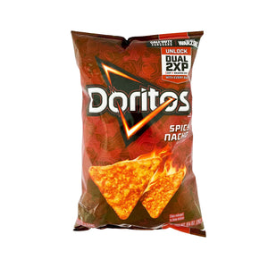 One bag of Doritos Spicy Nacho Cheese Tortilla Chips 9 1/4 oz