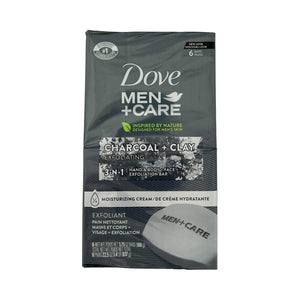 One unit of Dove Men + Care 3 in 1 Hand, Body + Face Exfoliation Bar - Charcoal + Clay 6pc 3.75 oz