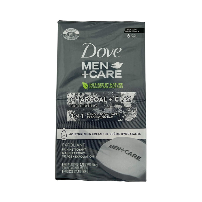 Dove Men + Care 3 in 1 Hand, Body + Face Exfoliation Bar - Charcoal + Clay 6pc 3.75 oz