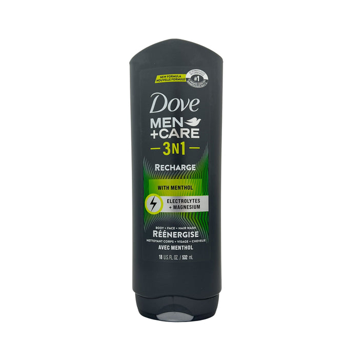 Dove Men + Care 3 in 1 Recharge with Menthol Hair, Body and Face Wash 18 oz