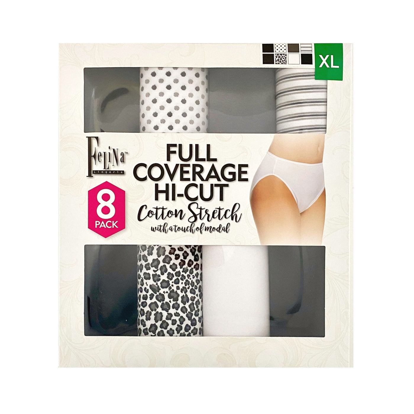 Felina 8pk Full Coverage Hi-Cut Women's Underwear - XLarge