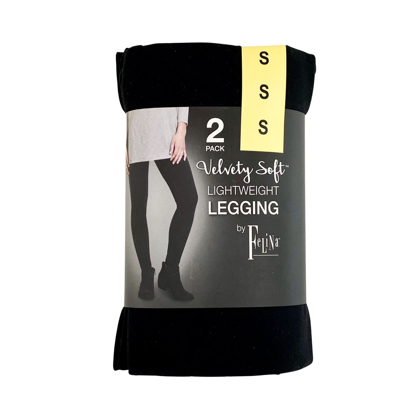 Felina 2 Pack Black Leggings Wide Waistband Sueded Lightweight Size Small