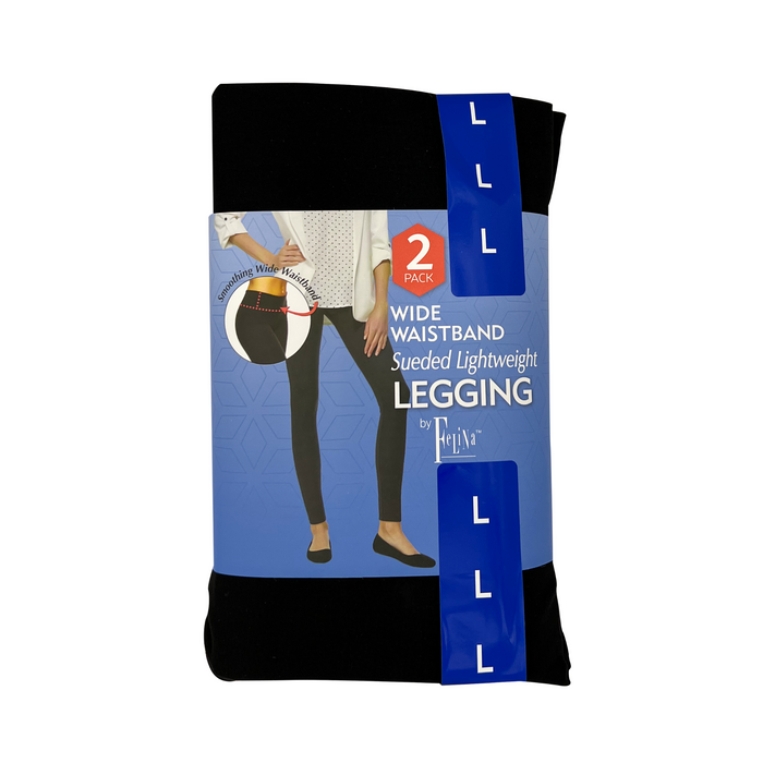 Felina Wide Waistband Sueded Lightweight Legging 2 Pack - Large