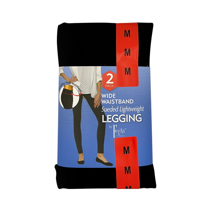 Felina Wide Waistband Sueded Lightweight Legging 2 Pack - Medium