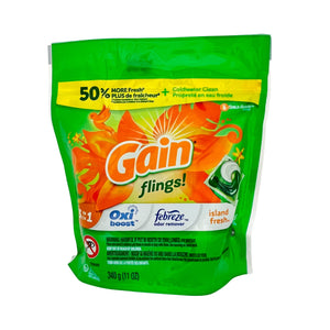 One unit of Gain Flings Laundry Detergent Island Fresh 16 pacs