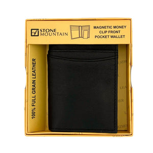 One unit of Genuine Leather Magnetic Money Clip Front Pocket Wallet - Black