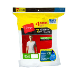 Pack of Hanes 7pc White V-Neck Shirt - Large
