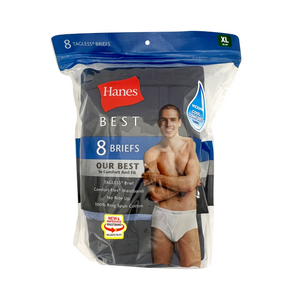 One unit of Hanes 8 pc Tagless Briefs Black/Gray - Extra Large