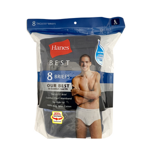 One unit of Hanes 8 pc Tagless Briefs Black/Gray - Large