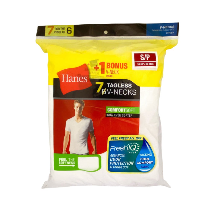 Hanes 7pc White V-Neck Shirt - Small