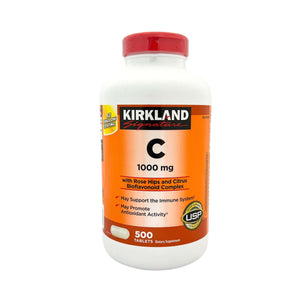 One unit of Kirkland Signature Vitamin C with Rose Hips and Citrus Bioflavonoid Complex 1000 mg 500 Tablets