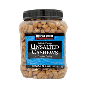 One unit of Kirkland Whole Fancy Unsalted Cashews 40 oz