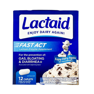 Lactaid Lactase Enzyme Supplement 12 caplets in box