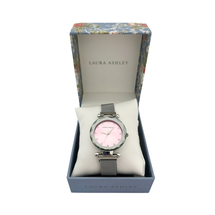 Laura Ashley Mesh Watch with Magnetic Closure - Pink