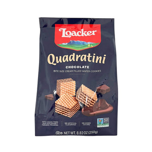 One unit of Loacker Quadratini Chocolate Wafer Cookies 8.82 oz