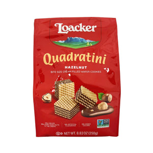One unit of Loacker Quadratini Hazelnut Wafer Cookies 8.82 oz