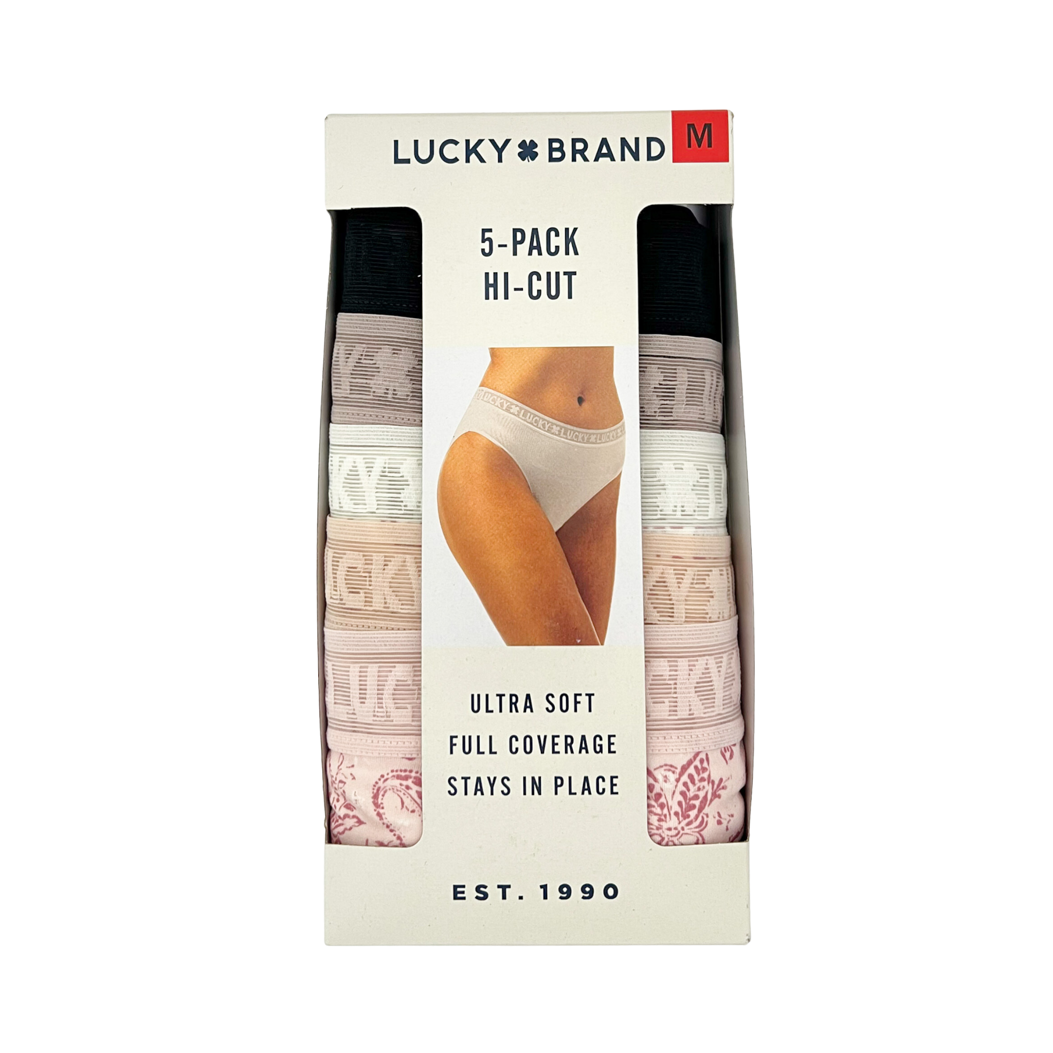 Lucky Brand Women's 5-Pack Underwear Ultra Soft High Cut Full Coverage  Panties-Multi / L