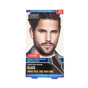 Lucky for Men Black Hair Color Cream & Free Comb