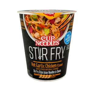 One unit of Nissin Cup Noodles Stir Fry Style Asian Noodles Hot Garlic Chicken 2.93 oz