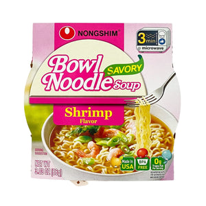 Nongshim Bowl Noodle Soup Savory Shrimp 3.03 oz in package