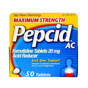 Box of Pepcid AC Maximum Strength Acid Reducer 50 tablets