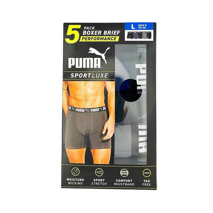 Puma Sport Luxe 5 pack Performance Boxer Brief - Large