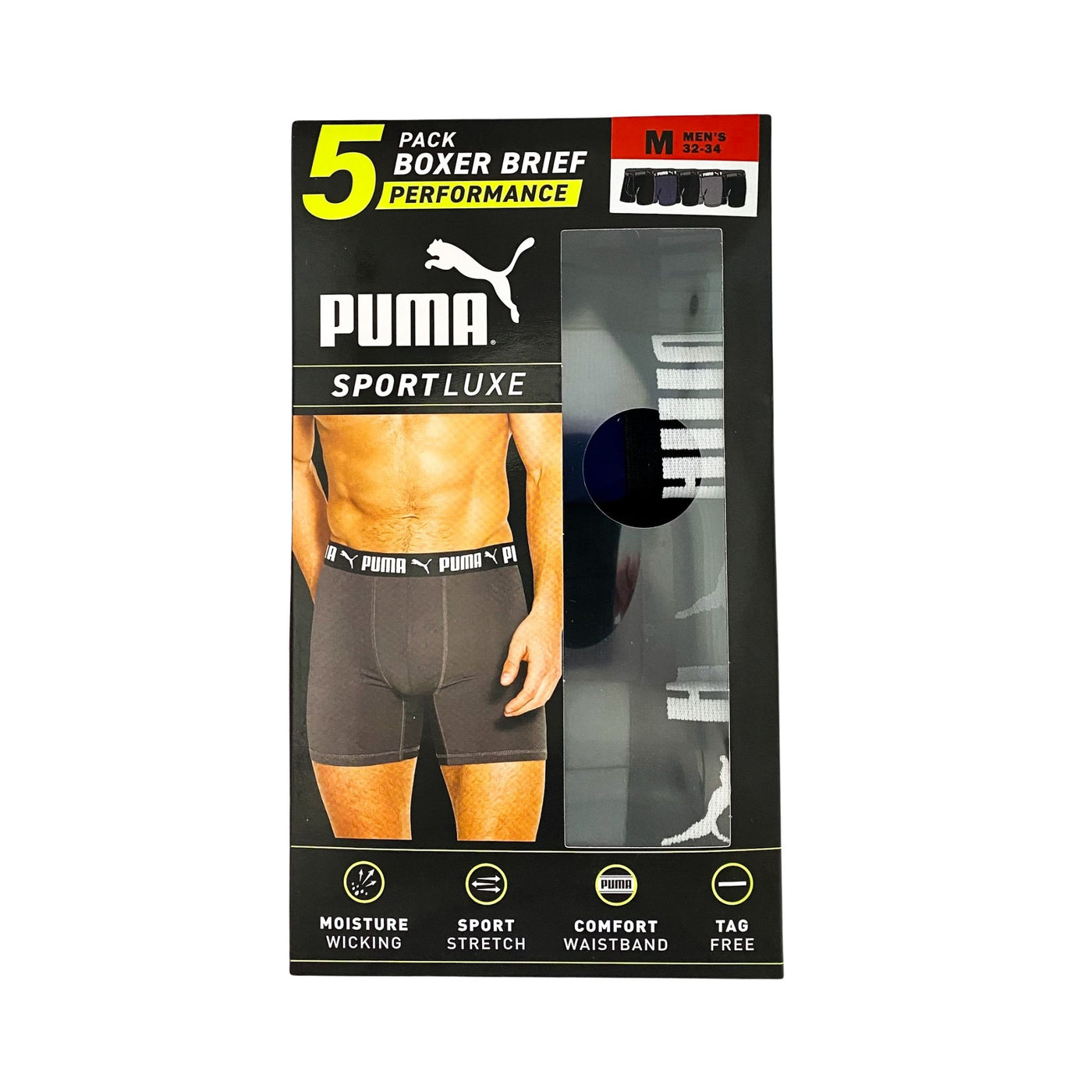 Puma Sport Luxe 5 pack Performance Boxer Brief - Medium