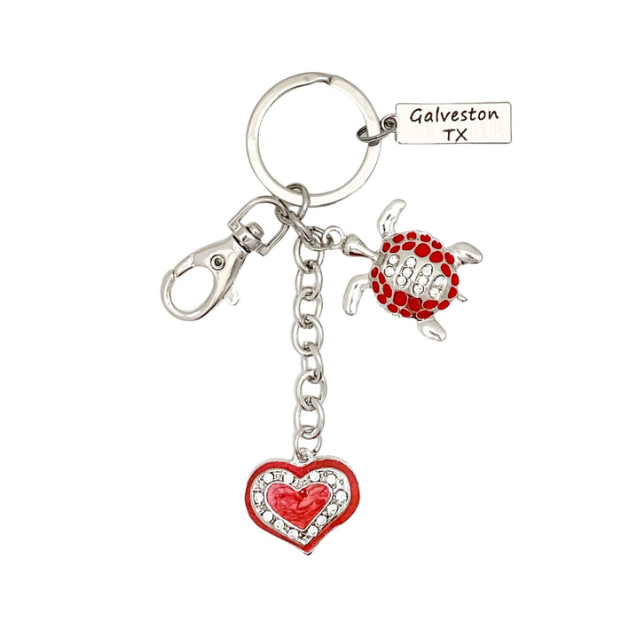 Red Sea Turtle with Heart - Galveston TX - Sparkling Charms Keychain