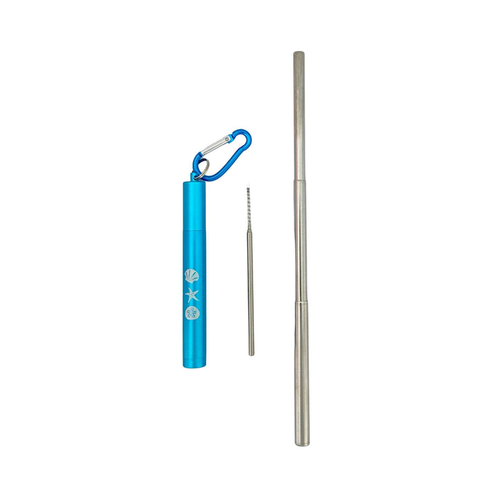 Reusable Collapsible Straw with Case and Cleaning Brush - Shells