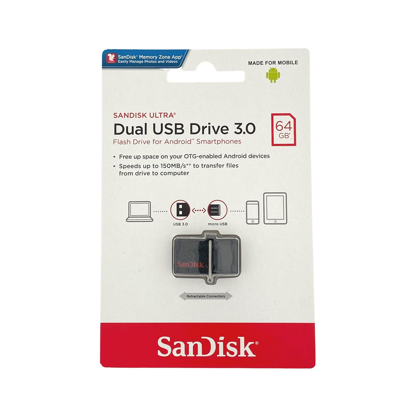Fremmed vant lide Sandisk Dual USB Drive Flash Drive 3.0 for Android 64GB
