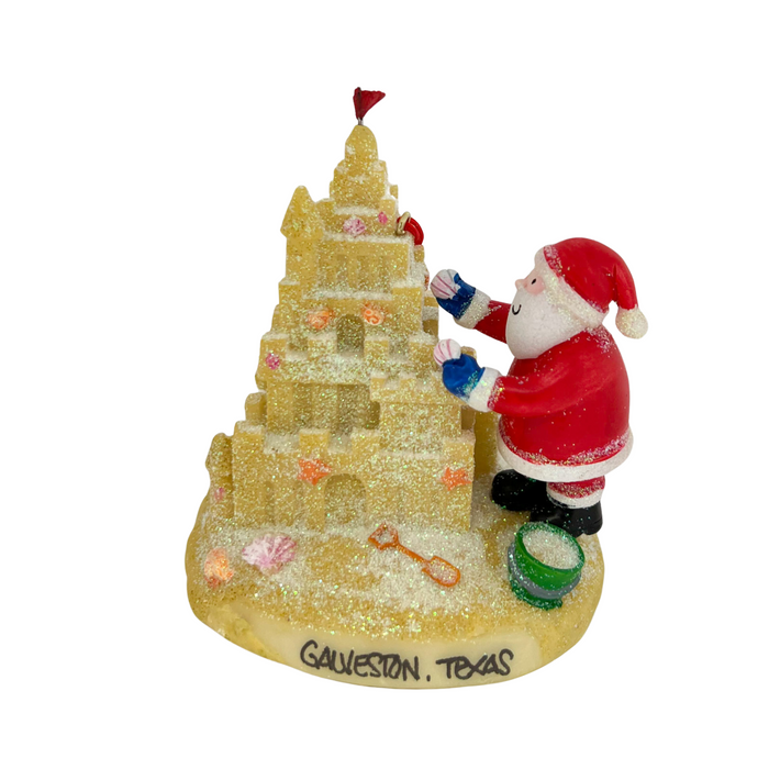 Santa Building a Sand Castle Galveston Texas Resin Ornament