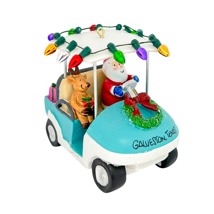 Santa in Golf Cart Galveston Texas Resin Ornament