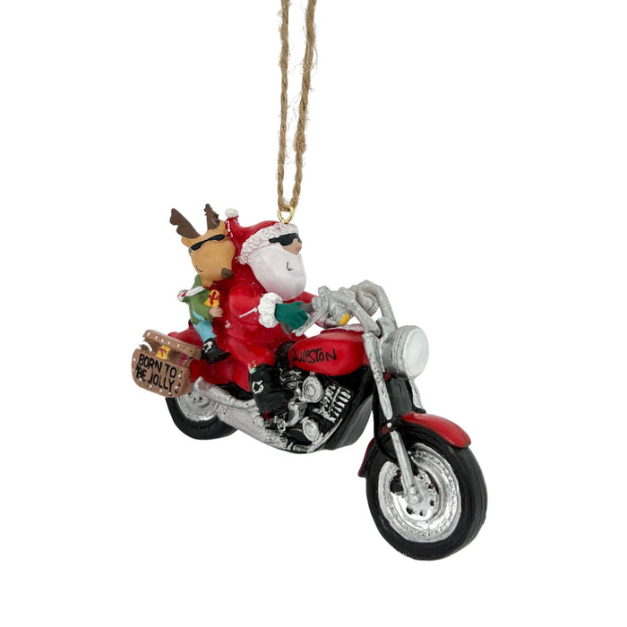 Santa on a Motorcycle - Galveston Texas - Resin Christmas Ornament