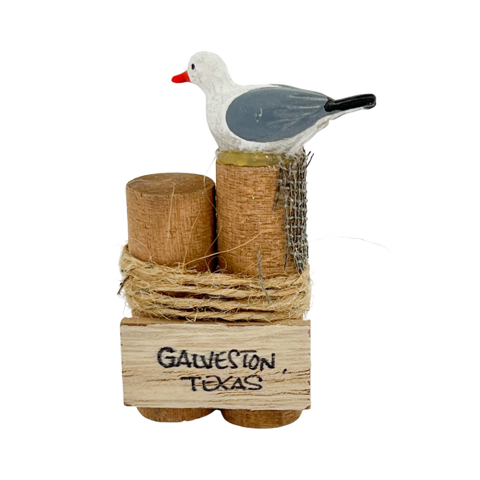 Seagull On Pilings- Galveston - Handcrafted Magnet