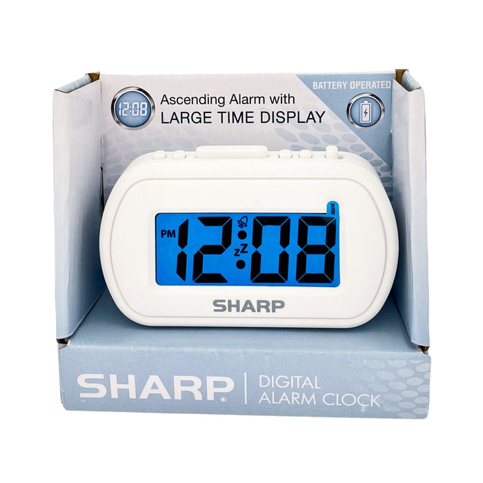 Sharp Digital Alarm Clock Large Time Display - White