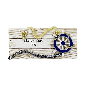 Ship Wheel Sign - Galveston TX - Nautical Magnet