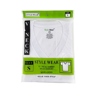 Style Wear White V-Neck T Shirt 1pc - Small