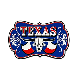 One unit of Texas Belt Buckle Longhorn Flags Rubber Magnet