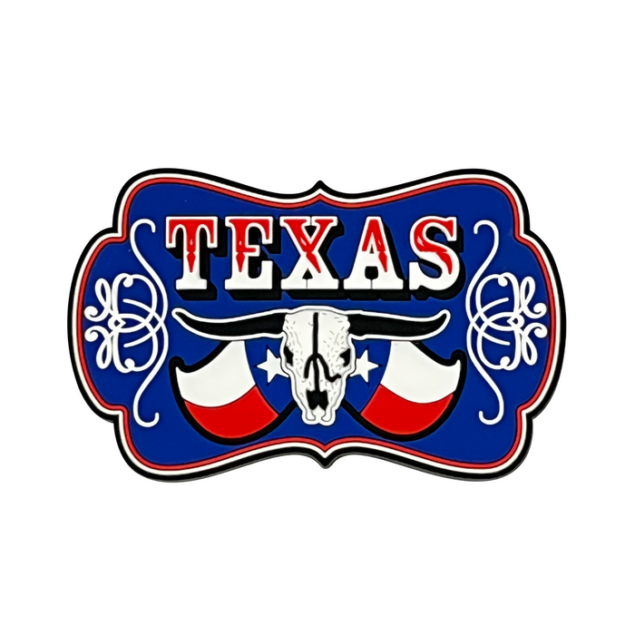 Texas Belt Buckle Longhorn Flags Rubber Magnet