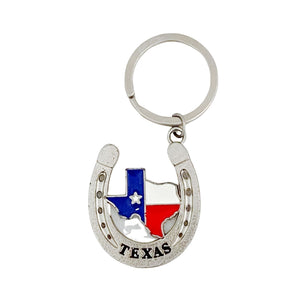 Texas Map Horseshoe Keychain