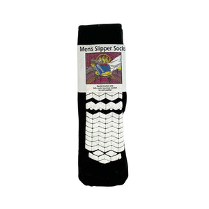 Treaded Mid-Calf Slipper Socks - Men's - Black - Front